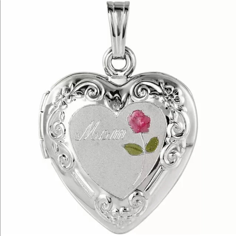 Silver Mom Rose Heart Locket